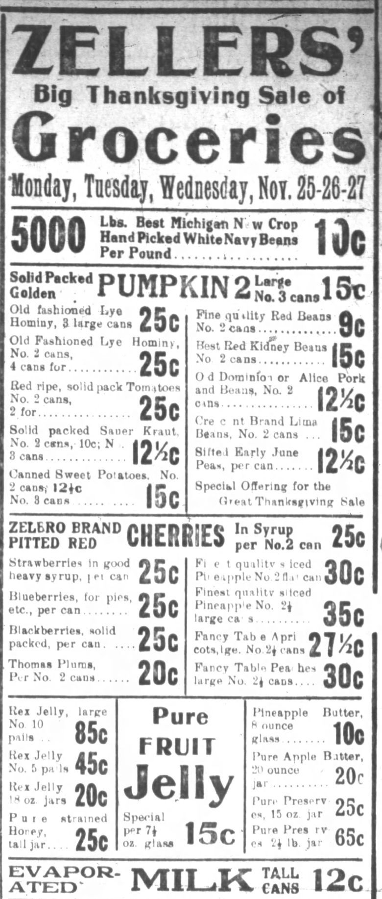 Zeller's big Thanksgiving sale of groceries
